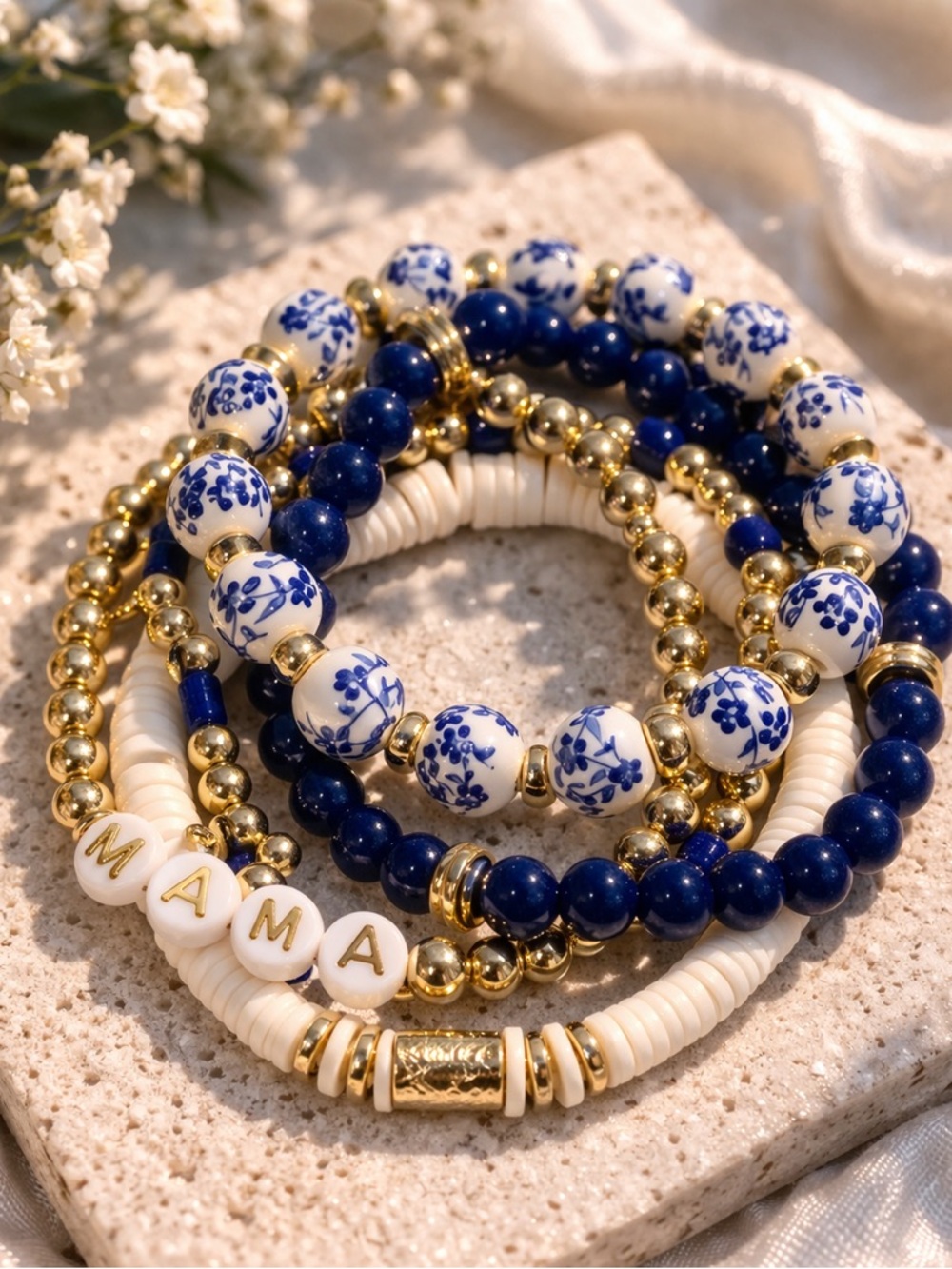 Coastal Chic Beaded Bracelet Stack - Gold